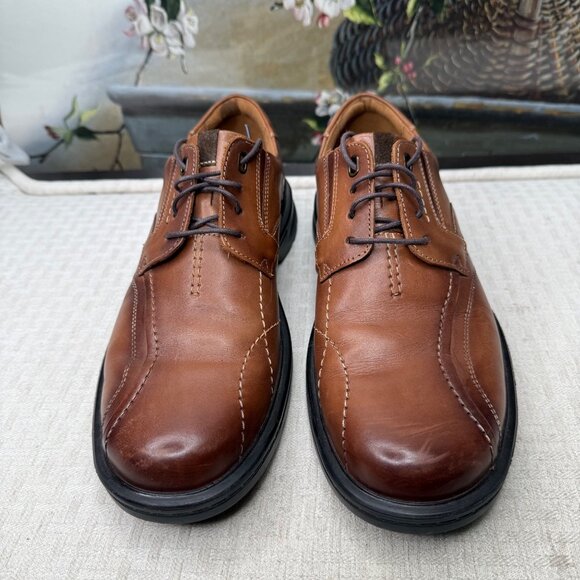 Clarks Collection Mens Size 9.5 Wide Brown Leather Gessler Laced Oxford Shoes main image 5